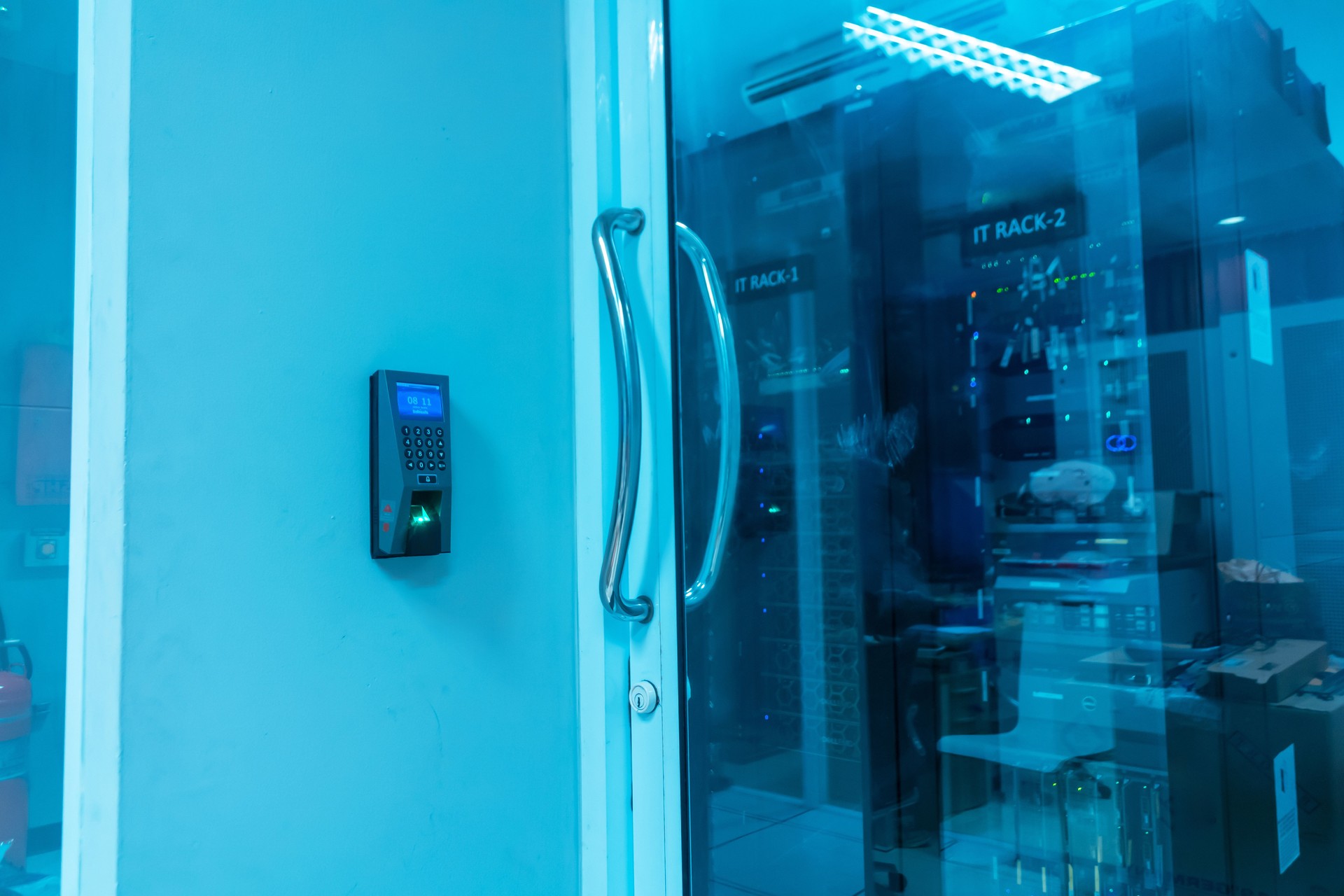 Modern Security System in Data Center with Glass Door Access Control